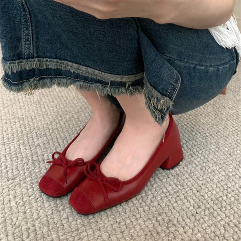 Fashion Bailamos Women Flats Fashion Soft Leather Slip On Ballet Shoes Square Toe Bow Low Heels Dress Shoes Shallow Mouth Casual Shoes M