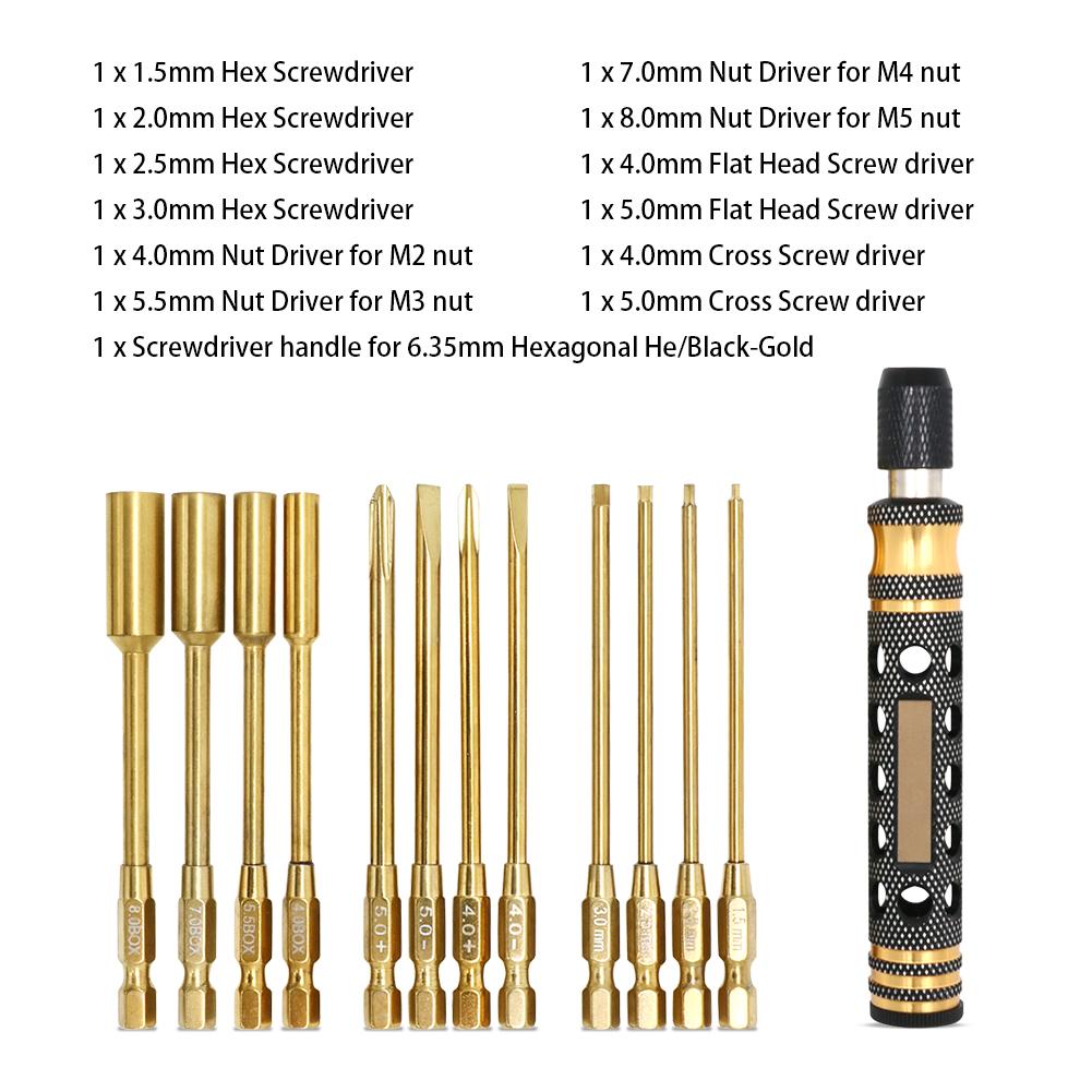 4 in 1 Hexagon Screwdriver 1.5 2.0 2.5 3.0mm 6.35mm Quick Change Allen Key Hex Screws Wrench Tool for 1/8 1/10 RC Car SCX10 TRX4