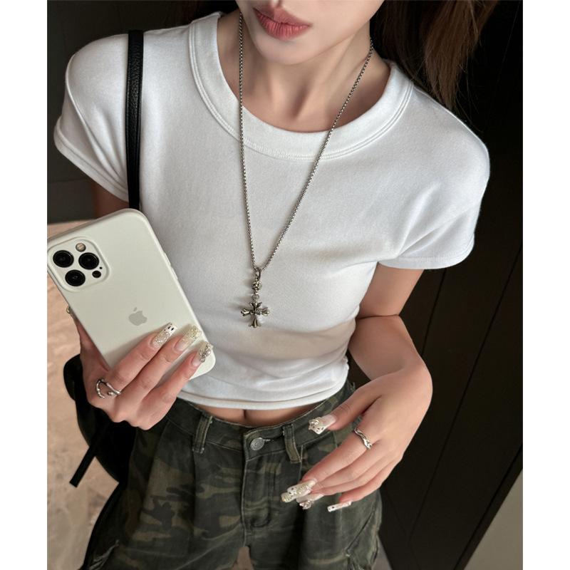 Summer New White Short Sexy Pure Desire Wind Straight Shoulder Short Sleeve Women's Inner Base Design Niche T-shirt