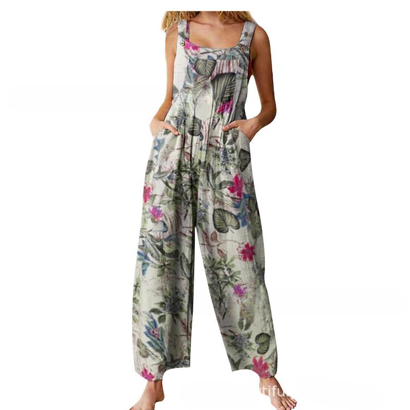 Salopete de vară pentru femei cu bretele Salopete cu salopete vintage cu imprimeu floral Salopete lungi fără mâneci Salopete Salopete Salopete