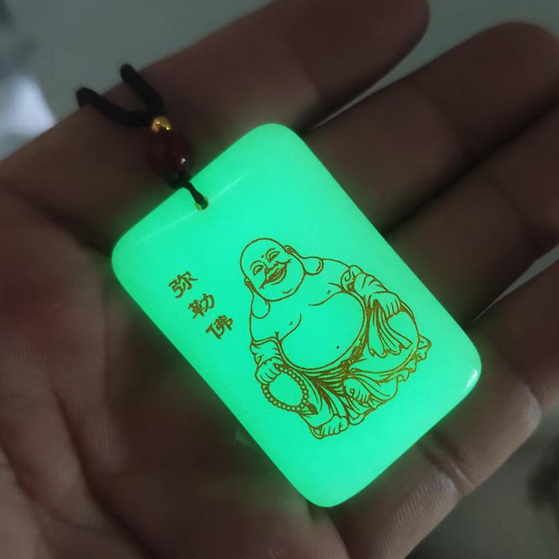 Custom Engraved Luminous Guanyin & Buddha Pendant Necklace