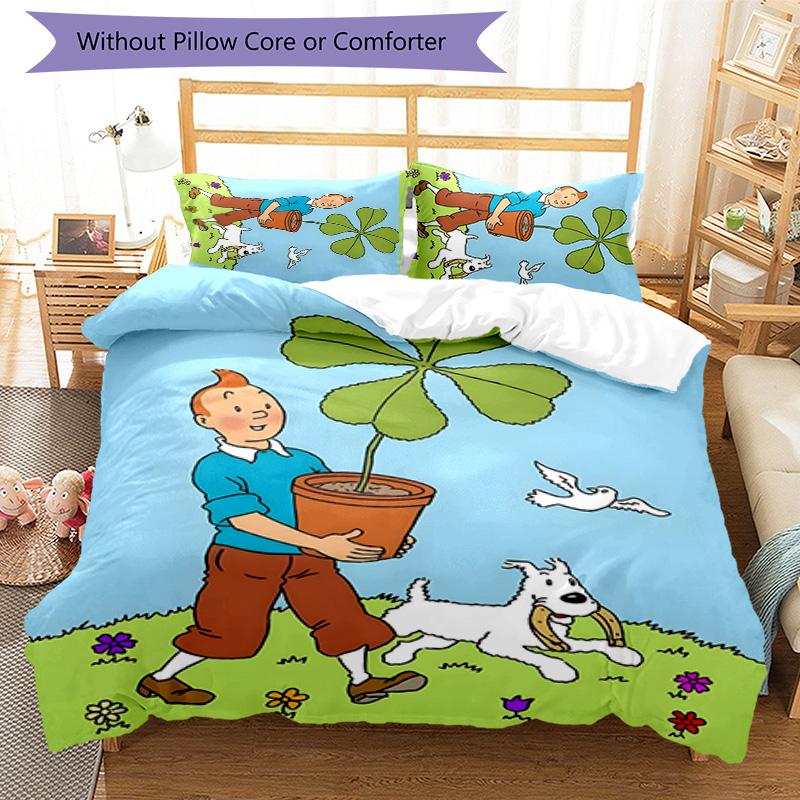 3pcs The Adventures of Tintins Design Cover Set - HD Printed Bedding with 1 Cover and 2 Pillowcases - Perfect for Home and Dorm Decor