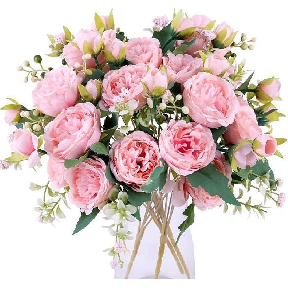 Floweroyal 4 Bunches Peony Artificial Flowers White Flowers Silk Peonies Bouquets for Wedding Party Table Centerpieces Floral Arrangement Home