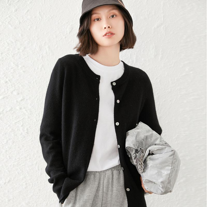 Women S Long Sleeve Round Neck Straight Fit Cardigan Sweater
