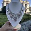 Vintage-Inspired Silvery Color Chain Necklace With Multiple Holy Heart Pendants Women's  Accessory For Parties Jewelry