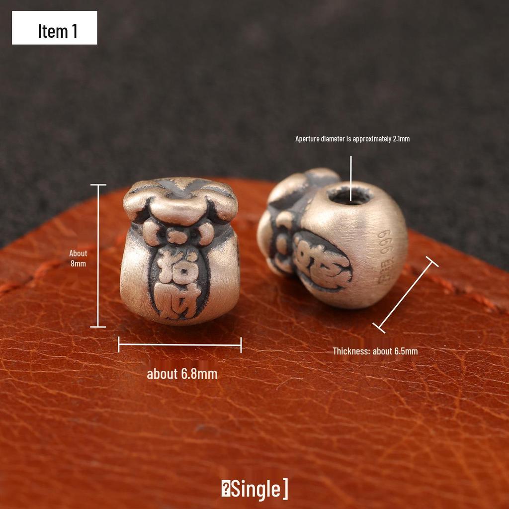 Sterling Silver S999 Wealth Attraction Beads - 3D Money Bag Design for DIY Bracelets