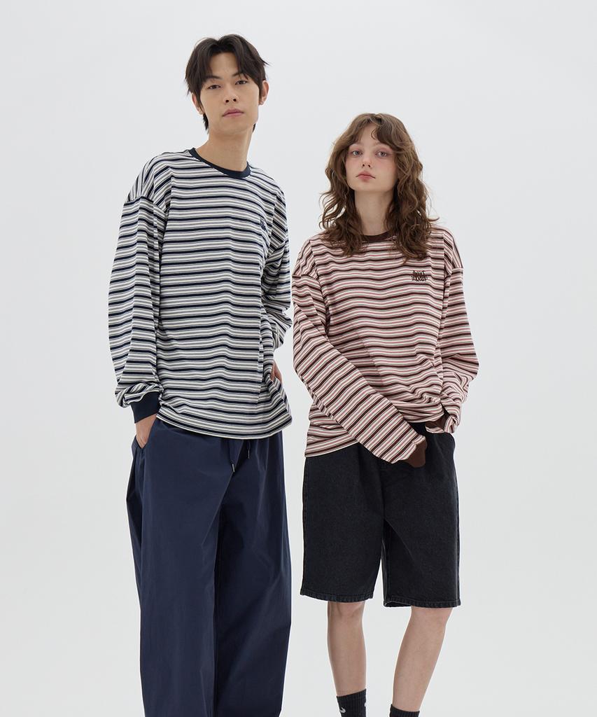 URBANAGE Multi-Stripe Oversized Long Sleeve_Navy