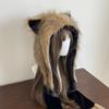 Furry Plush Winter Caps with Animal Ear Funny Ear Scarf Hat for Adult Teens Soft and Warm Thicken Trapper Hat for Outdoor