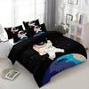 Universe Astronaut Print Space Duvet Cover Set, Cartoon Reversible Duvet Quilt Cover Dark Blue, 2 Piece Bedding Set with Zipper