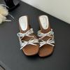 Fashion Fashion Square Toe Ladies 4cm Heels Sandals Slides Female Butterfly-Knot Footwear Elegant Women Heeled Sandals Shoes Pumps