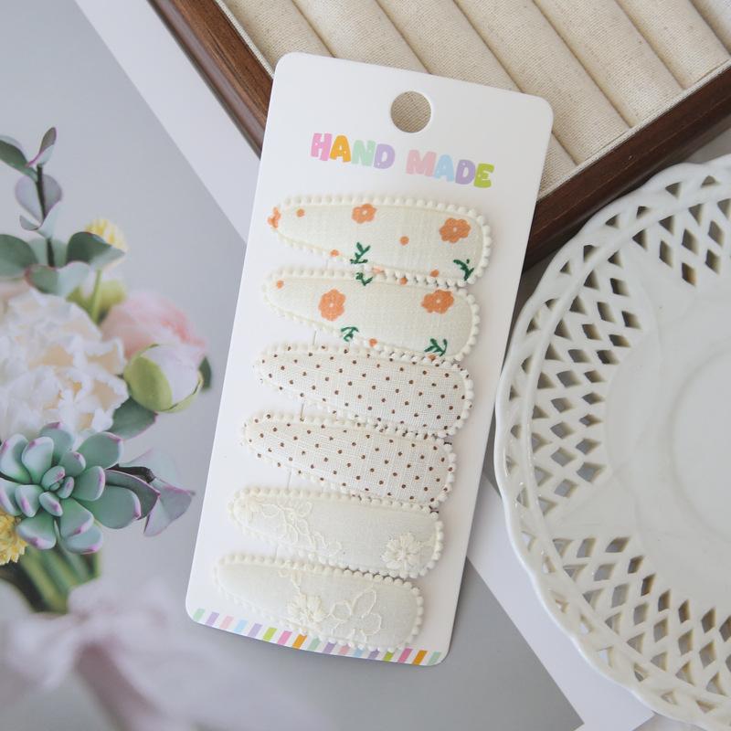 6Pcs/set Cute Floral Cotton Hair Clips Set Plaid Fabric Bows for Girls Baby Kids Hair Accessories Finishing Bangs Kids Headwear