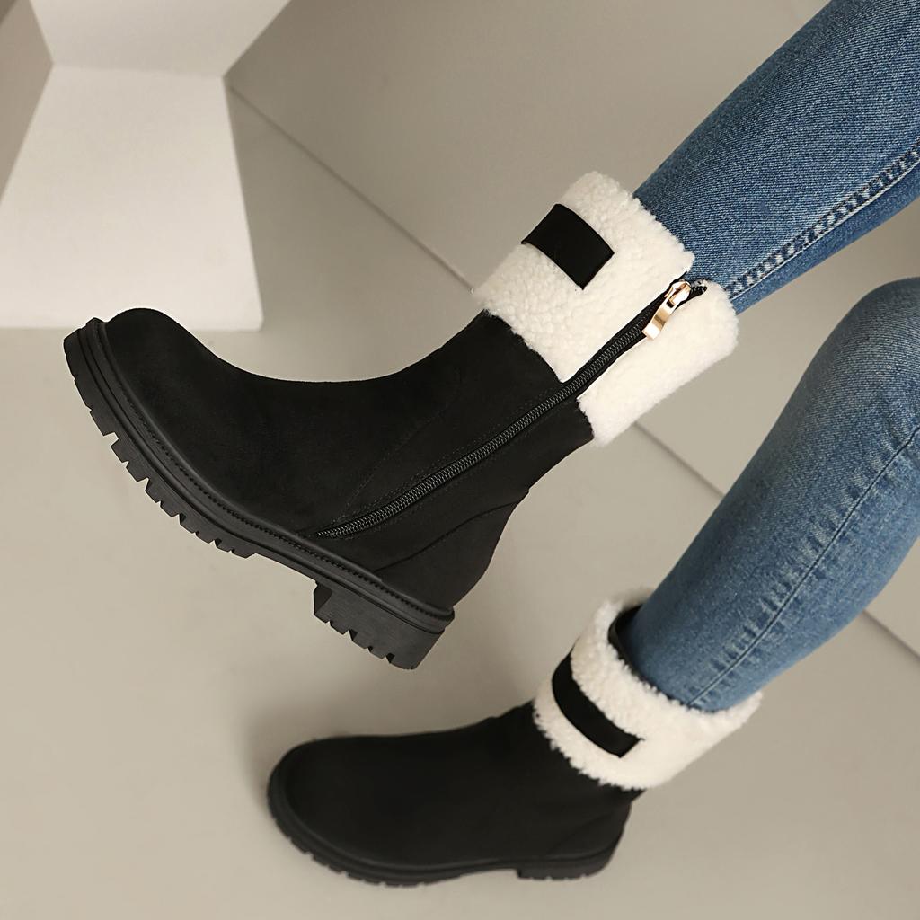 Women's Snow Boots, Comfortable and Warm In Autumn and Winter, Thick Heel Low Heel Large Size Plush Short Boots