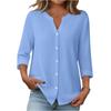 Womens V Neck Button Down Blouse Three Quarter Sleeve Loose Fit Casual Top for Daily Office Wear