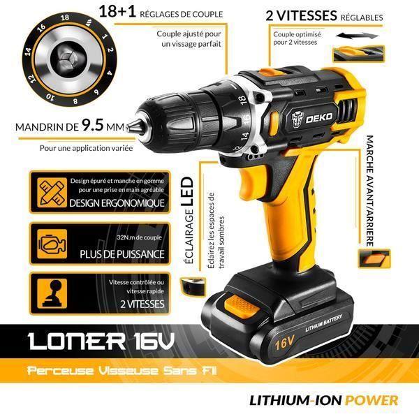 Perceuse Visseuse Sans Fil - DEKO - 26V - 2 Batteries Lithium - 13 Accessoires - Professionnelle