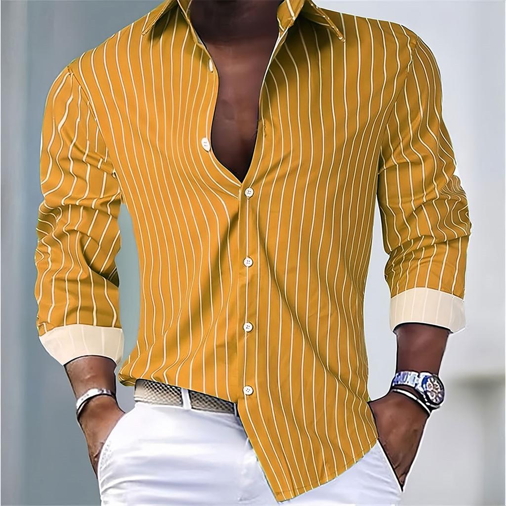 Chemise rayée élégante à manches longues, parfaite pour les occasions décontractées et smart-casual.