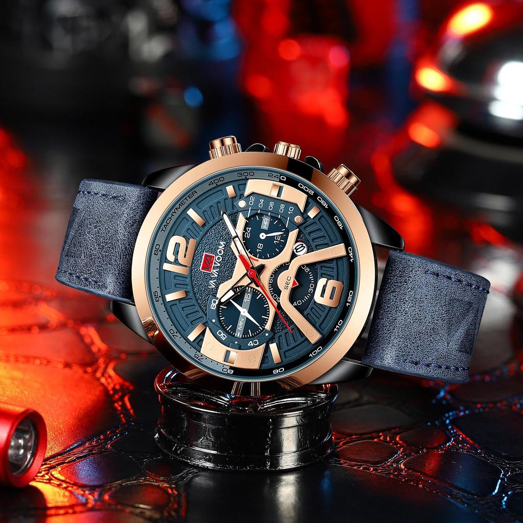 VA VA VOOM Mens Quartz Watches New Six Needle 8329 Casual Men's Watch Business Waterproof Date Quartz Watch Men Fashion Luminous Sport Clock