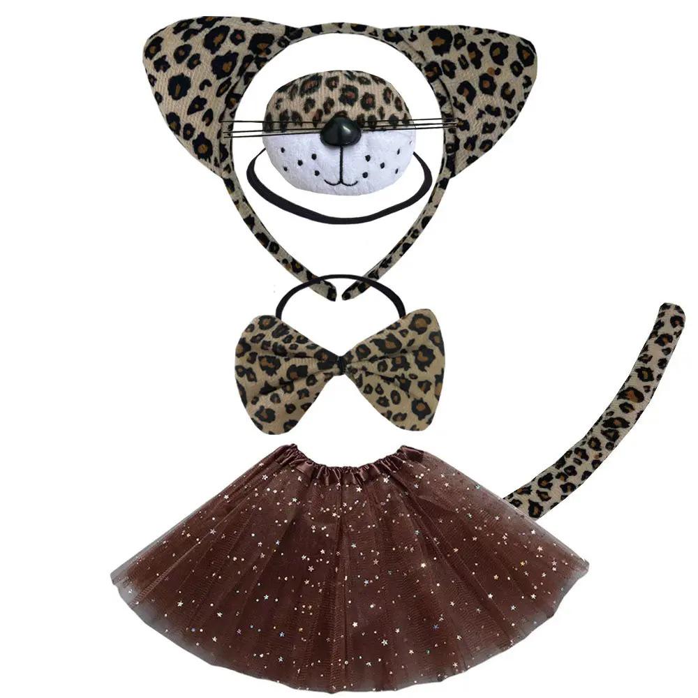 Set Maschera di Halloween per Bambini con Fascia Testa Testa di Leopardo e Orecchie da Gatto con Adesivi per il Viso