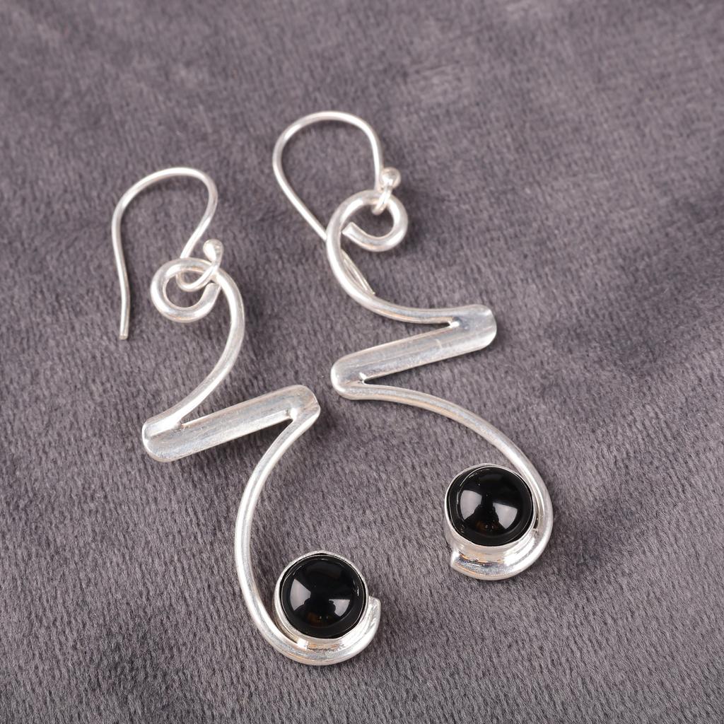 Black Onyx Cab Gemstone Jewelry, 925 Sterling Silver Earrings, Beautiful Onyx Silver Earrings For Wedding Gift