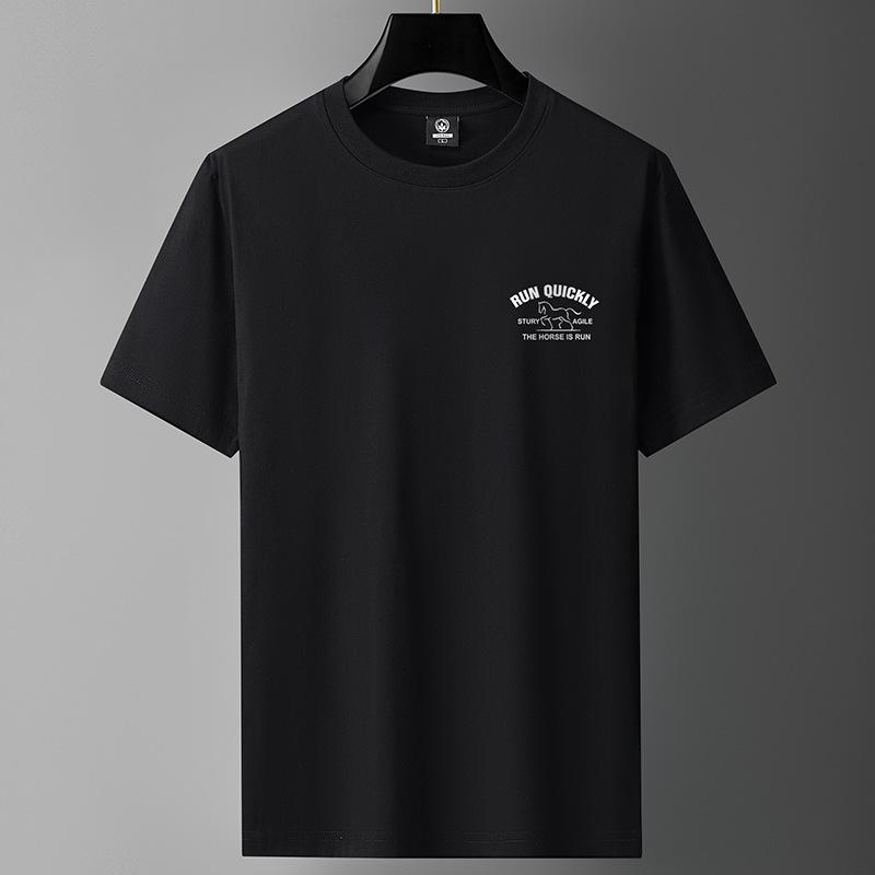 Heavyweight Men's Short-Sleeve Crew Neck T-Shirt - 100% Long-Staple Cotton, Summer Loose Fit, Trendy Design