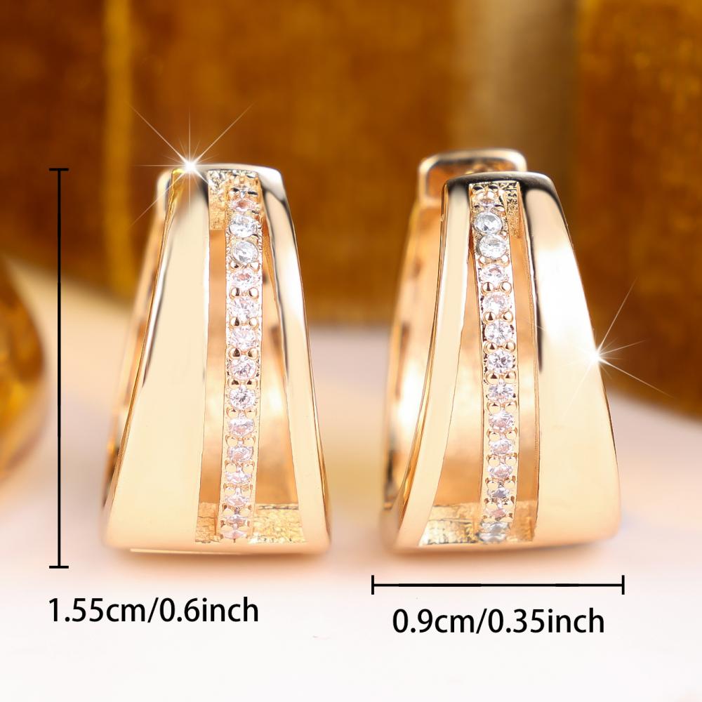 Shining Gold Color Hoop Zircon Earrings for Women Wedding Party Fashion Accessory