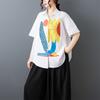 DIMANAF 2026 Plus Size New Summer Blouse Shirt Print Short Sleeve Casual Women Loose Tops Shirts Cotton