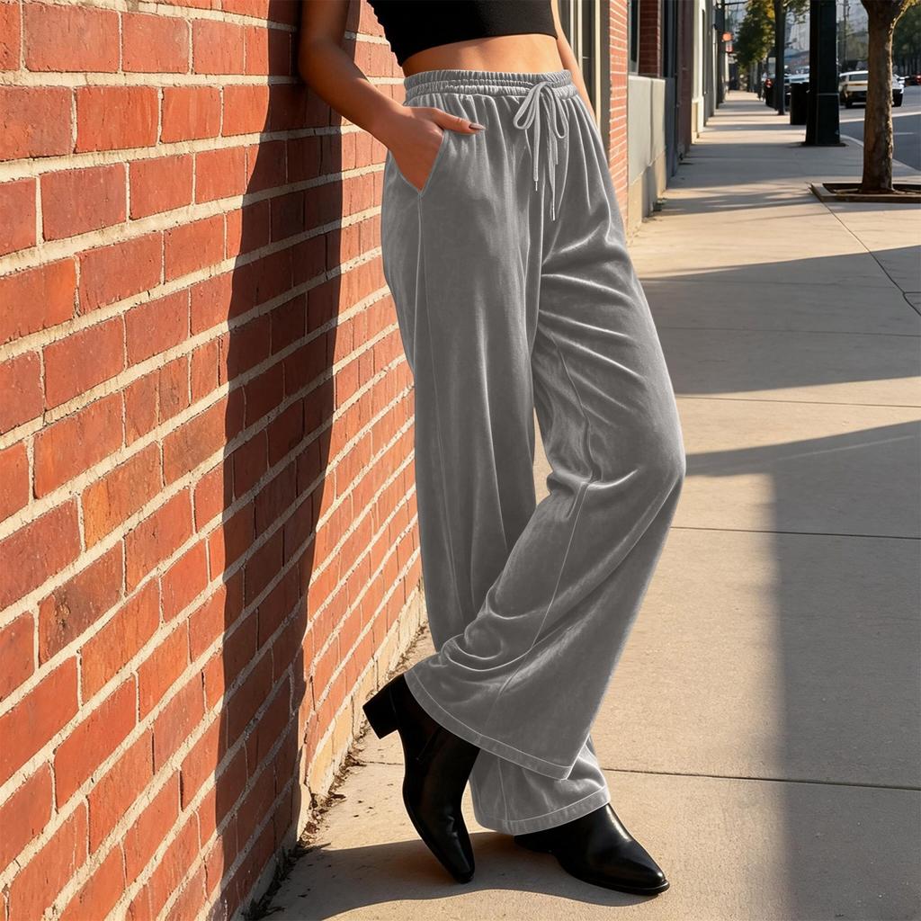 Damen Samt Casual Hose Lockerer Schnitt Elastischer Bund Kordelzug Lounge Hose Geeignet für den Alltag und zur Entspannung zu Hause