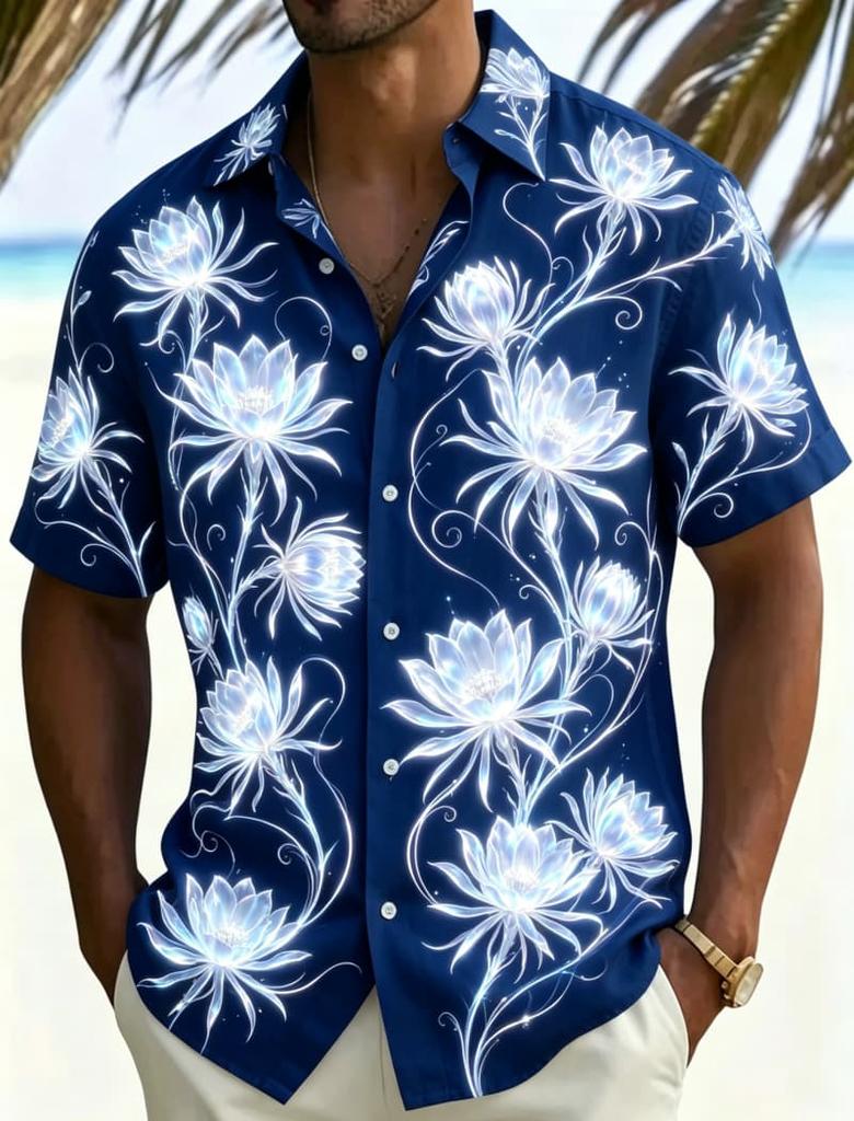 Herren Hemd mit Neon Tropischem Blumenmuster, Lässig, Personalisierter Sommerstil, Geeignet für Nachtreisen, Poolpartys Und Täglichen Gebrauch