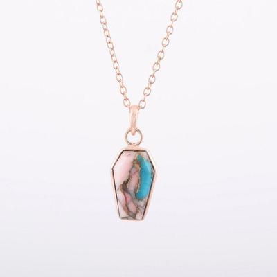 Oyster Copper Turquoise Gemstone Necklace, Coffin Shape Necklace, Designer Necklace, Rose Gold Necklace, 925 Sterling Silver