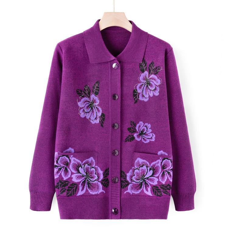 Babička Nosit Svetr Kardigan Středního věku a Starší Pletený Svetr Podzimní Bunda Dámská Starší Matka Nosit Podzimní Top Tenký