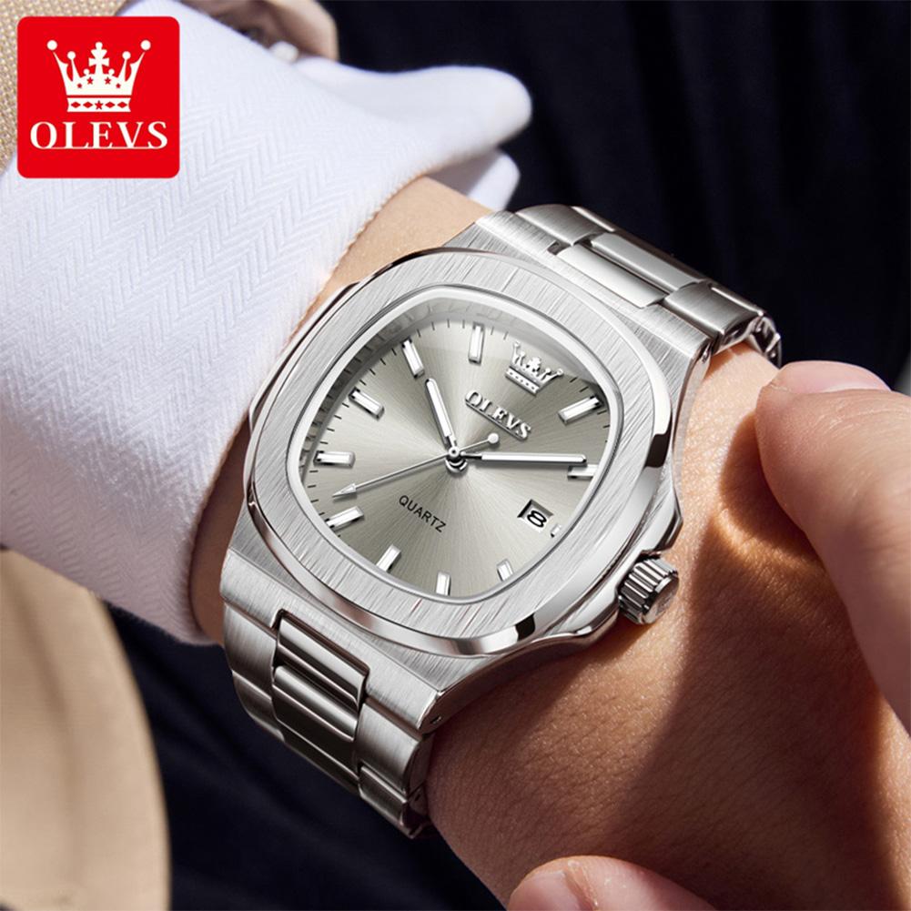 OLEVS New Man Watch Stainless Steel Fashion Square Nautilus Design Original Quartz Watches for Man Waterproof Men's Watches 3696