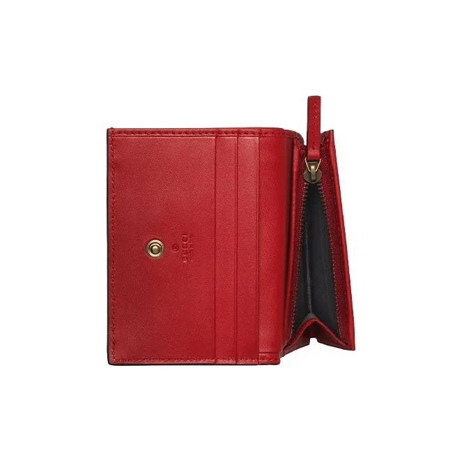 Gucci Doppelt faltbare Canvas- und Lederbrieftasche mit 3D-Kirschverzierung und Vintage-Logo, Damenbrieftasche in Ebenholz/Rot