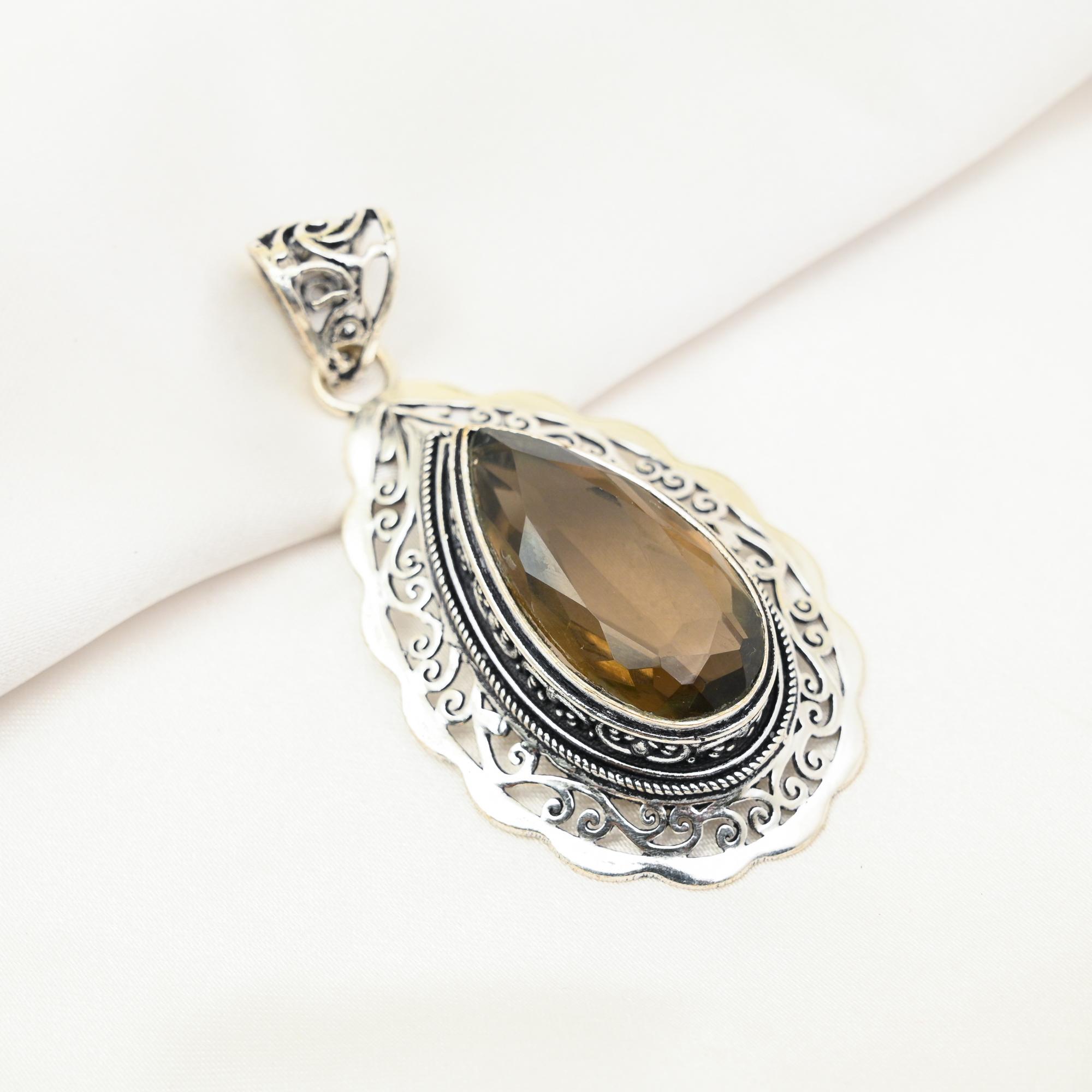 

Ювелирные изделия с дымчатым топазом, кулон из драгоценного камня ручной работы, кулон из стерлингового серебра 925 пробы, антикварные ювелирные изделия, для подарка на помолвку 2.75 Inches коричневый