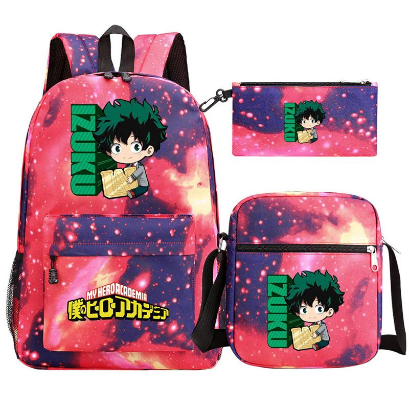 Young Students Schoolbag Animation Three-Piece Backpack Diagonal Hanging Bag Pencil Case