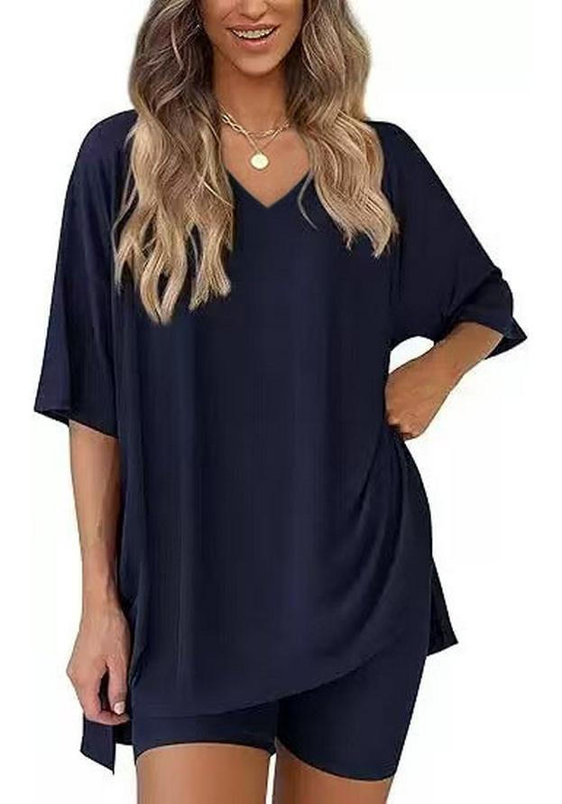 Women's Casual V-neck T-shirt & Shorts Homewear Set, 2026 Collection: Comfortable and Stylish 