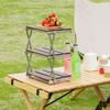 3 Tier Wood Shelving Strong Load Bearing Fine Polishing Metal Beech Wood Folding 3 Tier Shelves for Camping Chrome