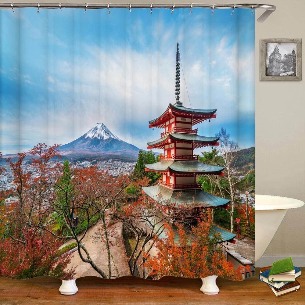 Beautiful Natural Scenery City Town Shower Curtains Bathroom Waterproof Polyester Fabric Bath Curtain Landscape Decor Curtains
