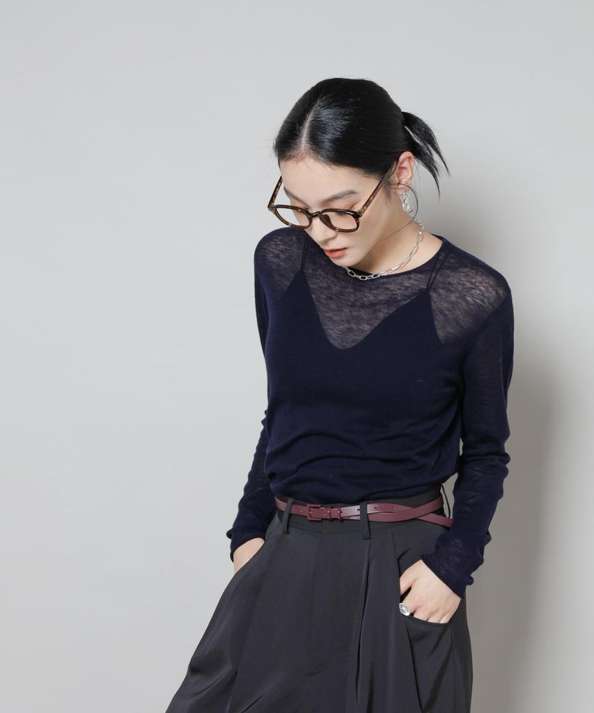 Nano Universe Swivel Wool Crew Neck Knit Size M Pullover, Women's, (120), Navy, 669-5222301