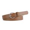 Luxury PU Leather Women's Round Buckle Thin Waist Belt - Solid Color for Jeans & Outerwear