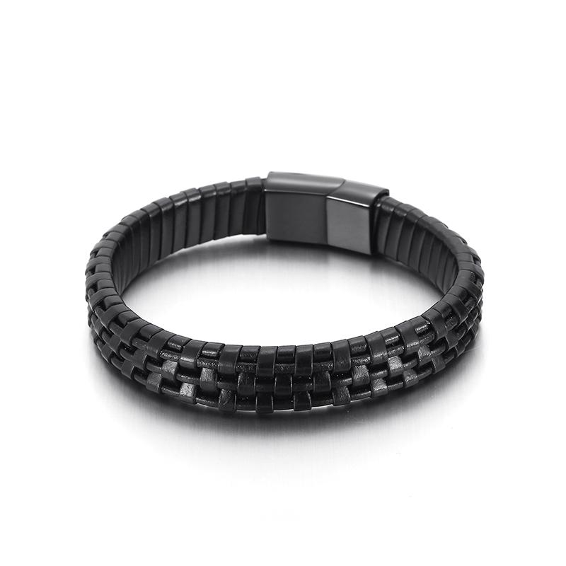 KALEN 210mm Black Cowhide Leather Fashion Jewelry Braided Bracelet Men 21cm&Retro
