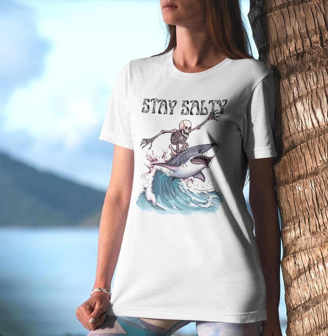Stay Salty Shirt, Surfing T-shirt Beach Lover Ocean Life Surfer Shark Shirt L
