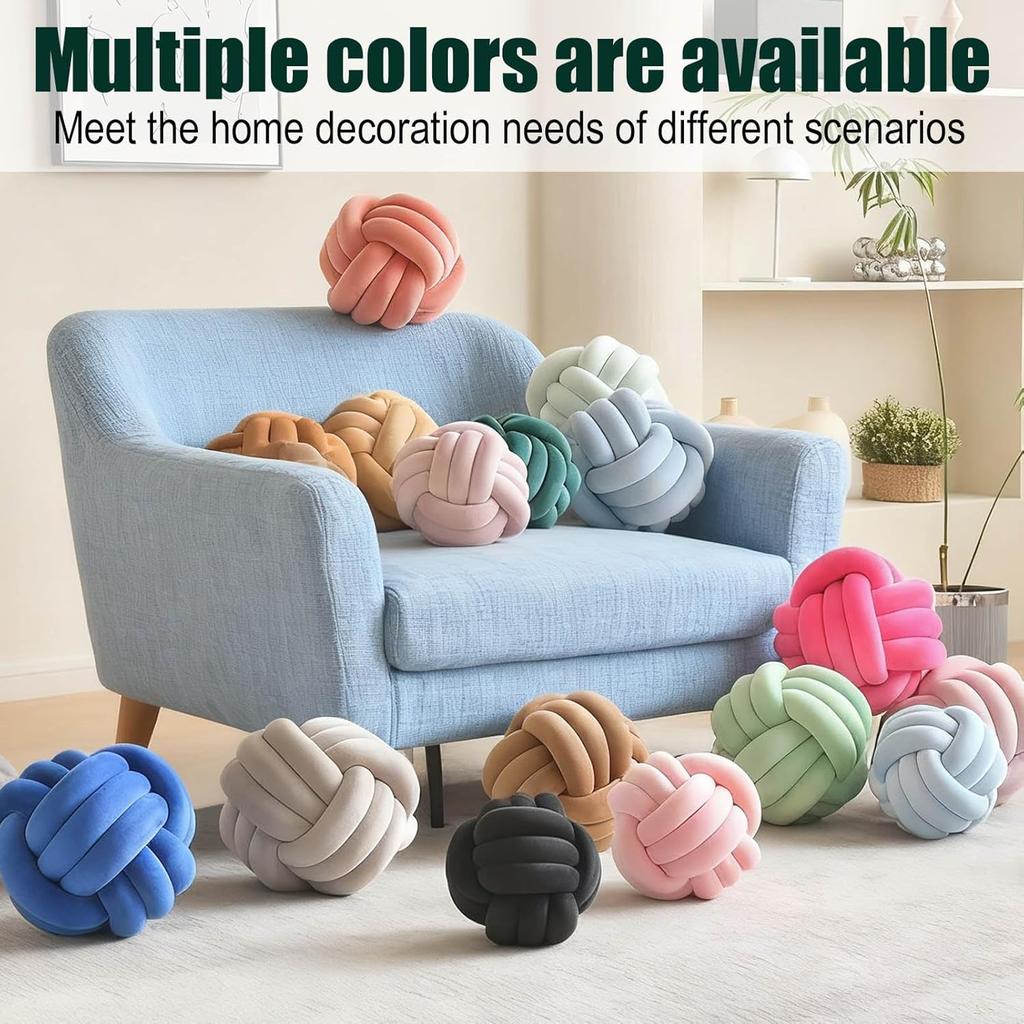 Dark Green 8.6 Inches Knot Pillow Ball, Round Soft Handmade Knotted Ball Pillow Plush Cushion Home Decor, Knotted Plush Pillow Cushion, for Bedroom,