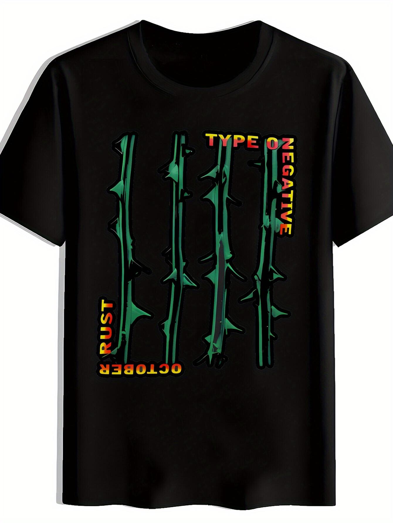 Retro Rock Band Graphic T-shirt - Type O Negative Design with Green Skeletons & Red Text S