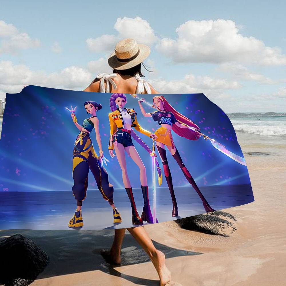Toalla de Playa de Microfibra K-Pop Cazadores de Demonios de Película de Dibujos Animados Absorbente Secado Rápido Suave Yoga Natación Resort Escalada en Montaña Toalla