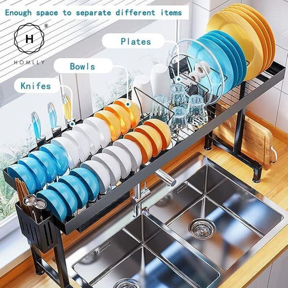 Homlly Trii Over the sink adjustable Width and Height Cultery Utensils Dish Drying Drainer Kitchen Organizer Rack