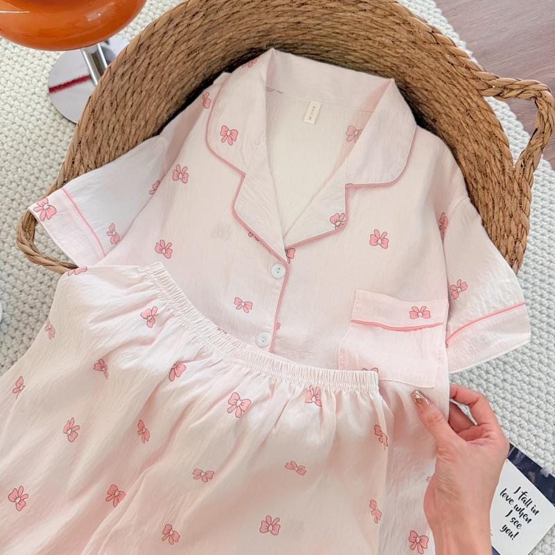 Summer new pajamas women's short-sleeved shorts thin cloud cotton cartoon cute large size Korean version loungewear