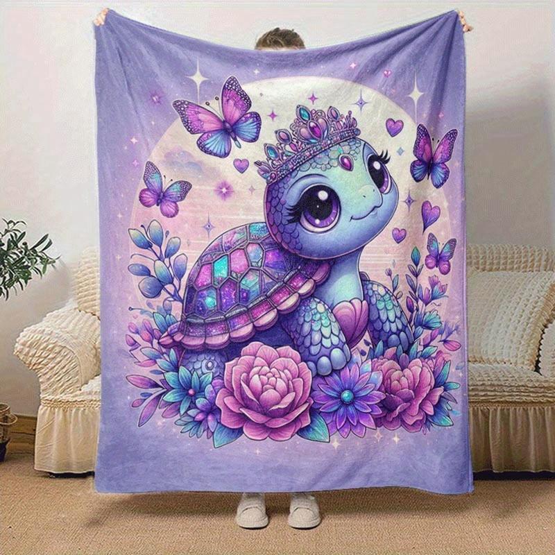 1pc Turtle Printing Lightweight Flannel Blanket, Comfortable and Warm Blanket, for Camping Sofa Bed and Couch Office, Suitable for Gift Blank