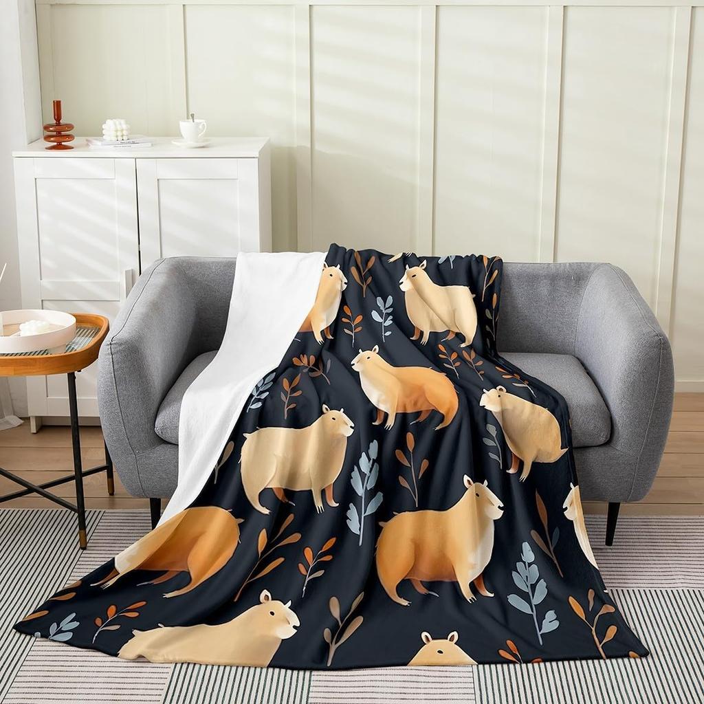 Capybaras Throw Blanket Twin SizeFunny Rainbow Capybara Bed Blanket for Home Bed Sofa CribWoodland Hunting Theme Fleece