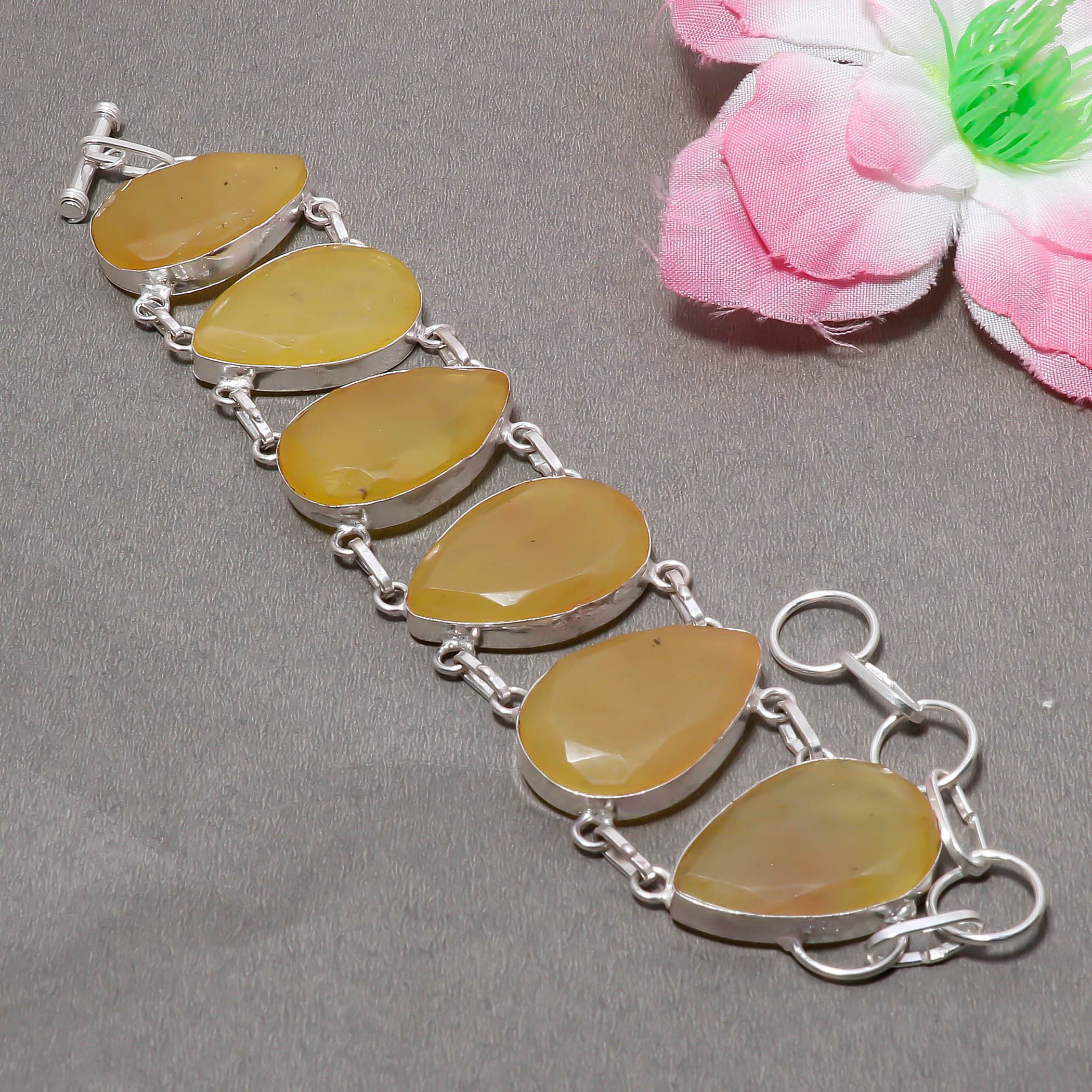 

Браслет с подвесками из стерлингового серебра 925 пробы с желтым сапфиром 7-8 дюймов