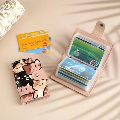 Porte-cartes imprimé chat mignon chaton, Mini portefeuille de grande capacité, porte-cartes multiples, petit étui à cartes, sac de rangement de travail pour cartes de Campus