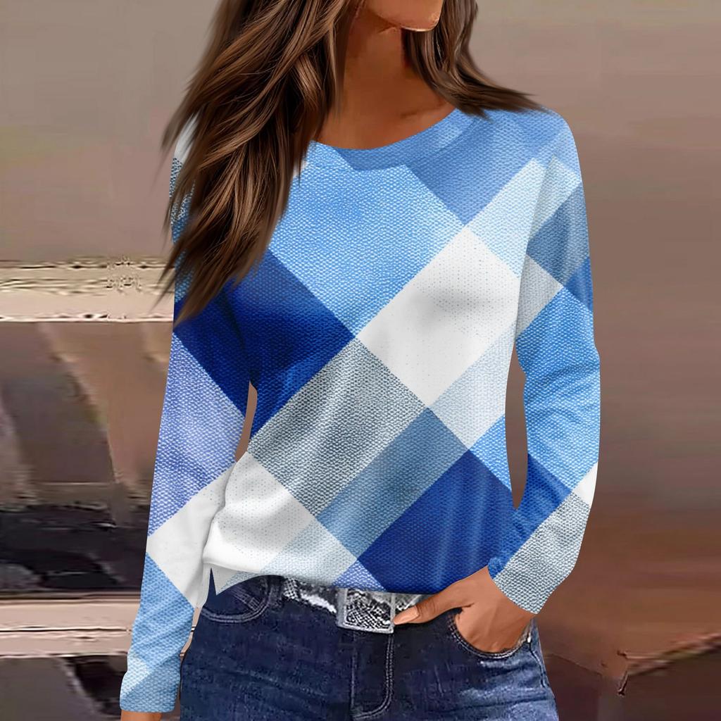 Damenmode Saum Schlitz Lässig Blumendruck Rundhals Langarm Top